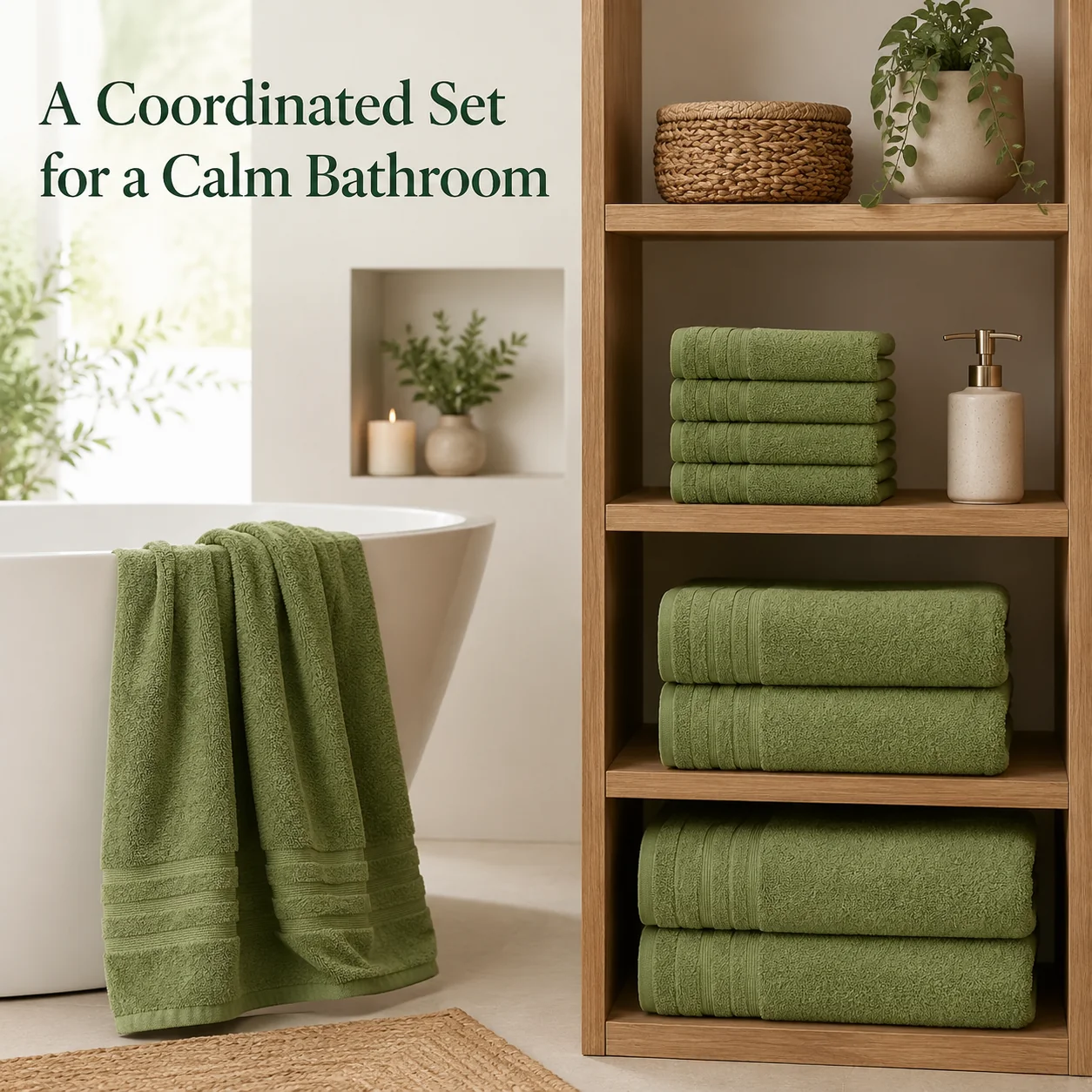 8-Piece Coordinated Towel Set – Olive Green