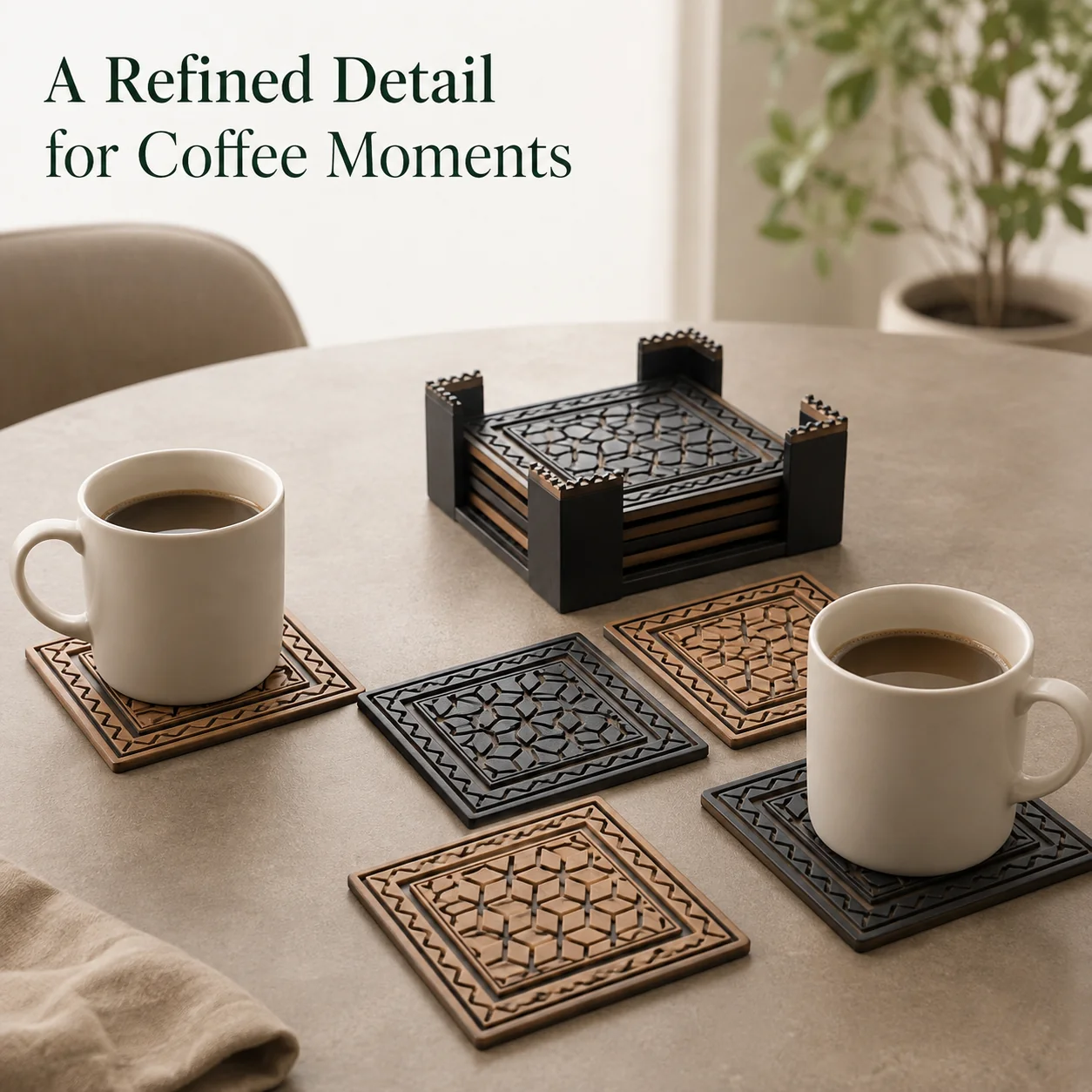 6-Piece Geometric Coaster Set with Holder