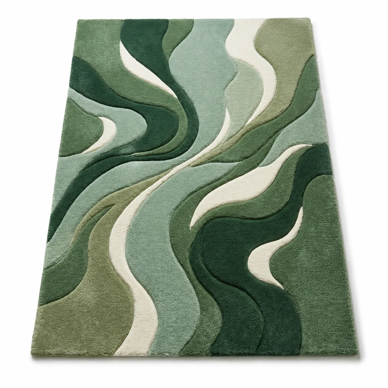 Modern Abstract Wave Area Rug – Green